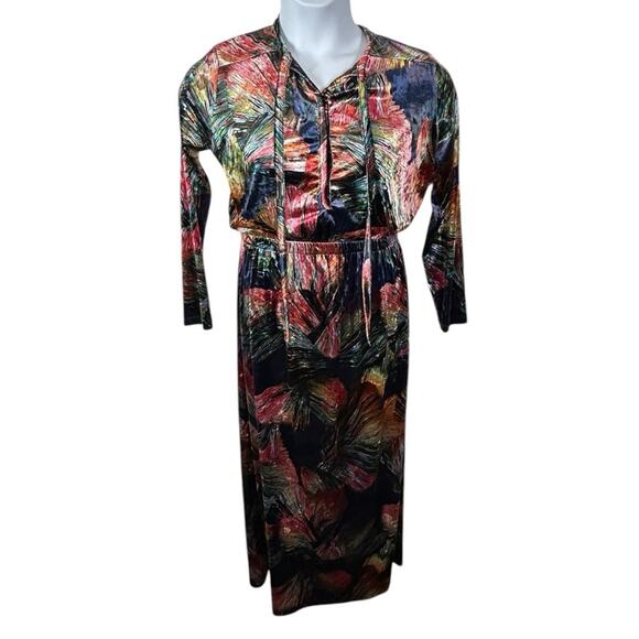 Ego Trippin’ Apparel Floral Velvet Long Sleeve Maxi Dress Vibrant Vintage XS - Picture 1 of 11